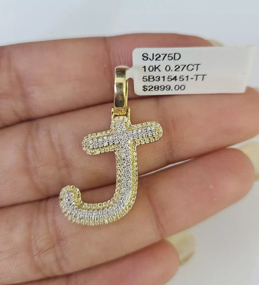 Real 10k Yellow Gold J Charm Pendant Letter Initial With Diamonds For Mens - Reva Jeweler