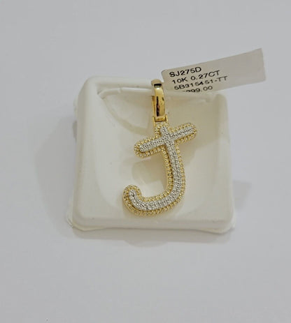 Real 10k Yellow Gold J Charm Pendant Letter Initial With Diamonds For Mens - Reva Jeweler