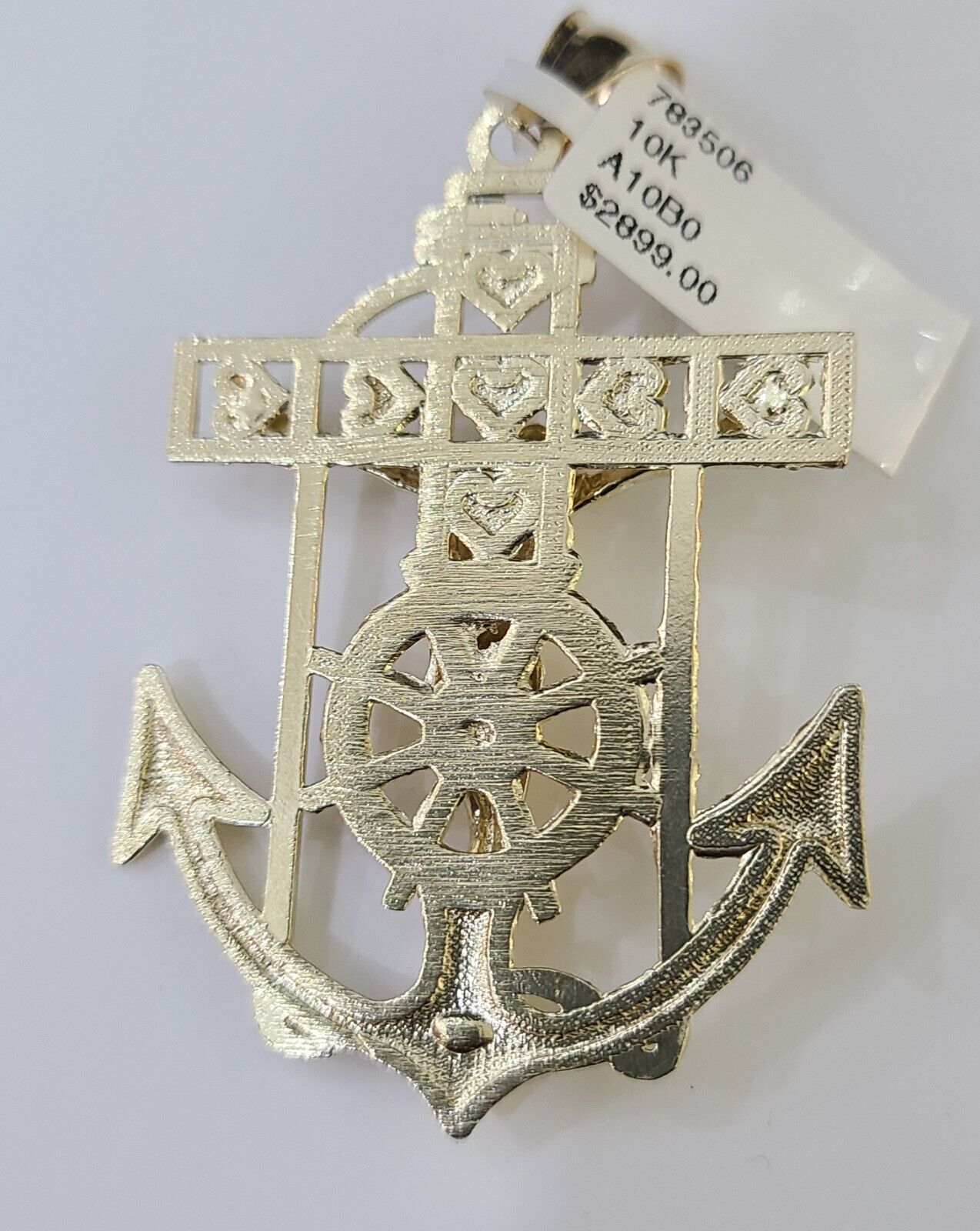Real 10k Yellow Gold Jesus Anchor Pendant 2.5 inches Charm - Reva Jeweler