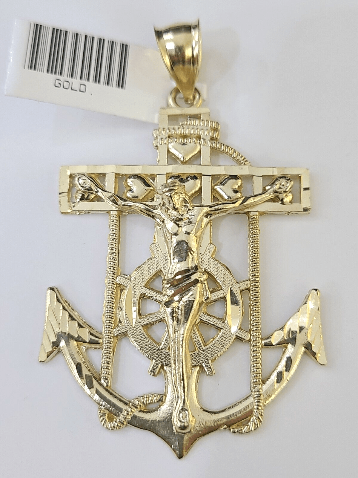 Real 10k Yellow Gold Jesus Anchor Pendant 2.5 inches Charm - Reva Jeweler