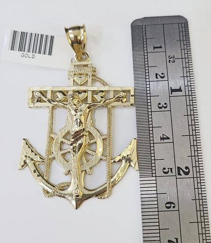 Real 10k Yellow Gold Jesus Anchor Pendant 2.5 inches Charm - Reva Jeweler