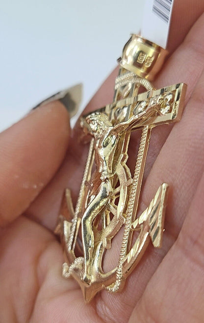 Real 10k Yellow Gold Jesus Anchor Pendant 2.5 inches Charm - Reva Jeweler