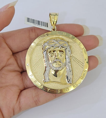 Real 10K Yellow Gold Jesus Crist Pendant Charm Diamond Cut Circular Genuine - Reva Jeweler