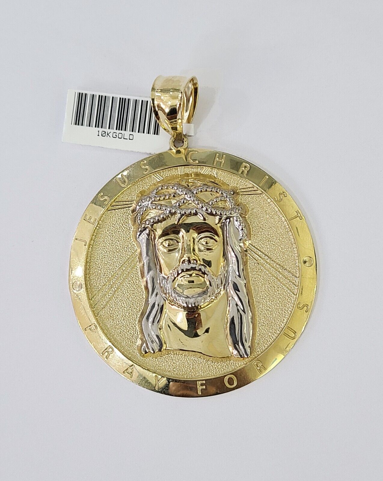 Real 10K Yellow Gold Jesus Crist Pendant Charm Diamond Cut Circular Genuine - Reva Jeweler