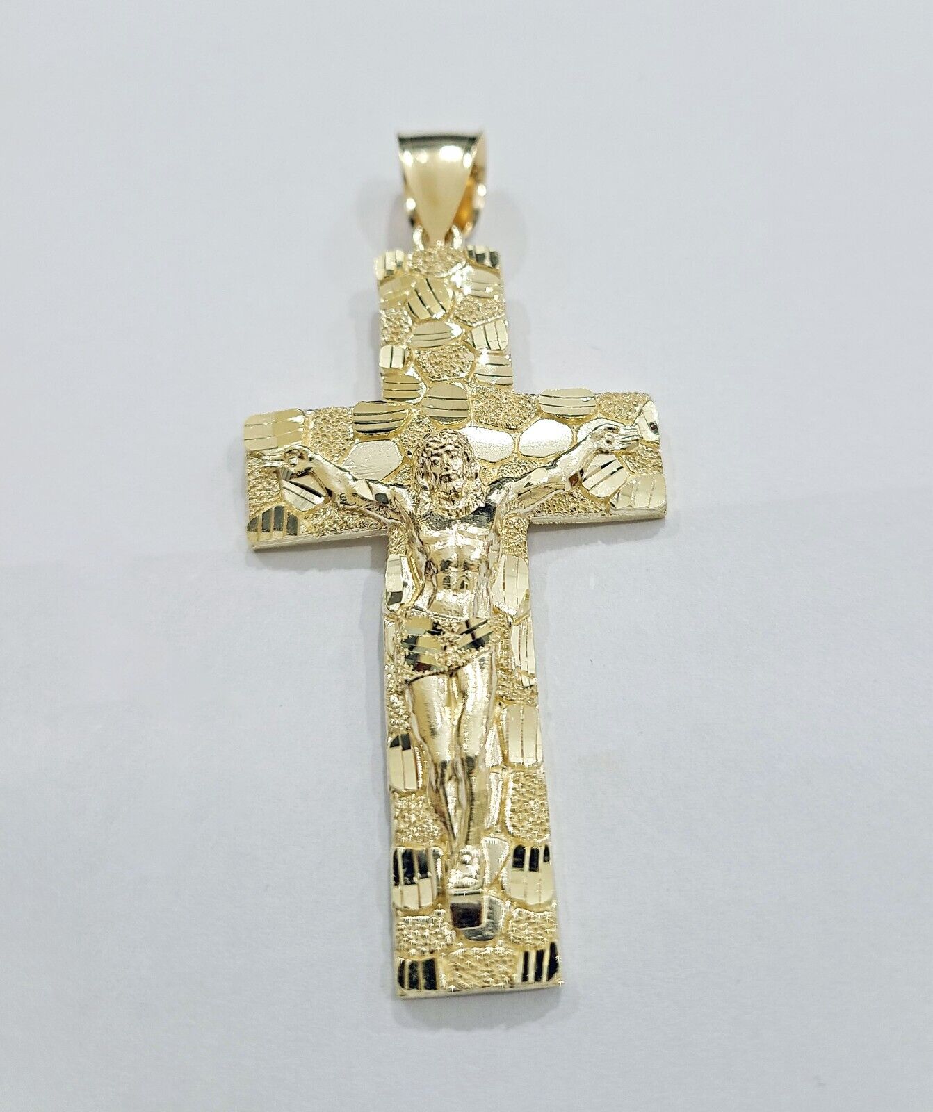 Real 10k Yellow Gold Jesus Cross Charm Pendant 2.5'' inches - GoldenlinQ