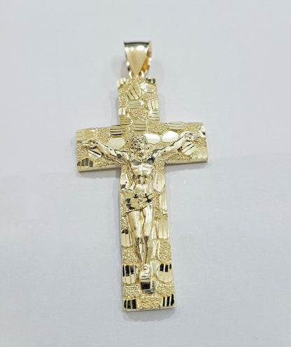 Real 10k Yellow Gold Jesus Cross Charm Pendant 2.5'' inches - GoldenlinQ