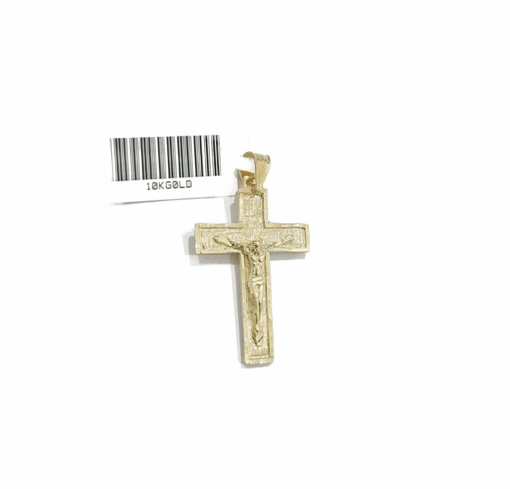 Real 10k Yellow Gold Jesus Cross Charm Rope Chain Necklace 3mm 20'' Pendant 10kt - GoldenlinQ