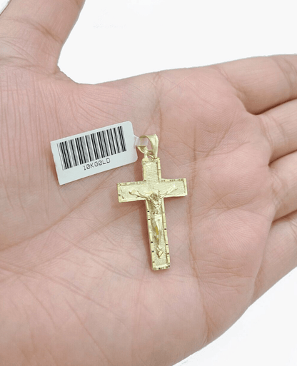 Real 10k Yellow Gold Jesus Cross Charm Rope Chain Necklace 3mm 22'' Pendant 10kt - Reva Jeweler
