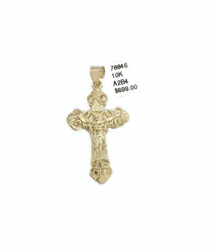 Real 10k Yellow Gold Jesus Cross Charm Rope Chain Necklace 3mm 26'' Pendant 10kt - GoldenlinQ