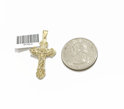 Real 10k Yellow Gold Jesus Cross Charm Rope Chain Necklace 3mm 26'' Pendant 10kt - GoldenlinQ