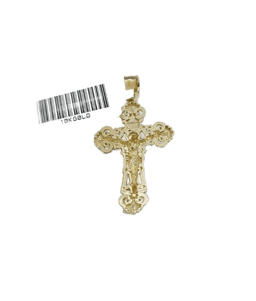 Real 10k Yellow Gold Jesus Cross Charm Rope Chain Necklace 3mm 28'' Pendant 10kt - GoldenlinQ