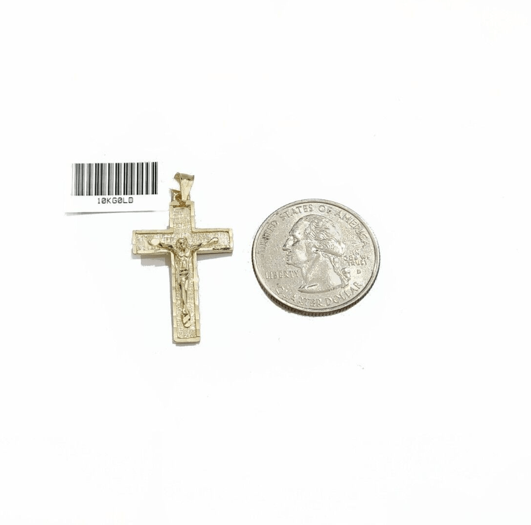 Real 10k Yellow Gold Jesus Cross Charm Rope Chain Necklace 3mm 28'' Pendant 10kt - GoldenlinQ