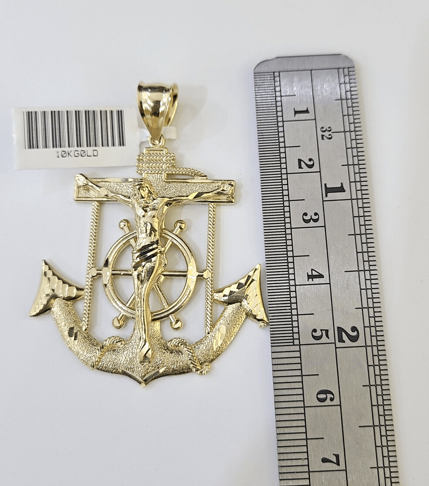 Real 10k Yellow Gold Jesus Crucifix Anchor Pendant 2.5 inches Charm - Reva Jeweler