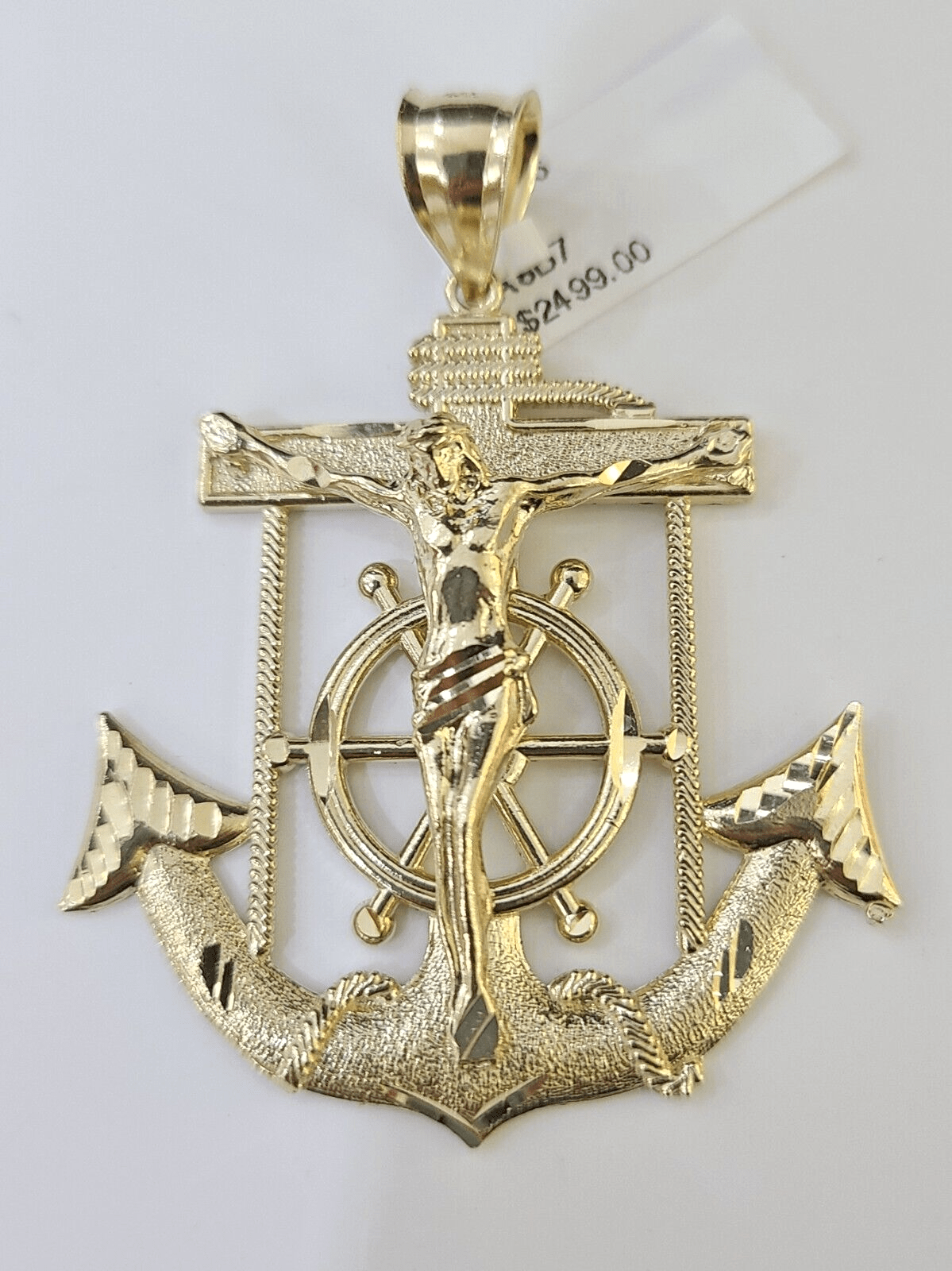 Real 10k Yellow Gold Jesus Crucifix Anchor Pendant 2.5 inches Charm - Reva Jeweler