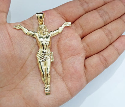 Real 10k Yellow Gold Jesus Crucifix Charm 10kt Pendant Men Women - Reva Jeweler