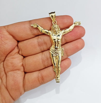 Real 10k Yellow Gold Jesus Crucifix Charm 10kt Pendant Men Women - Reva Jeweler