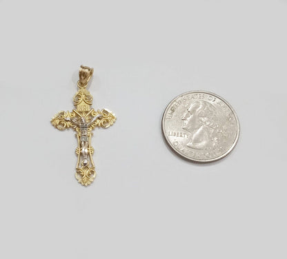 Real 10k Yellow Gold Jesus Crucifix Cross Charm Pendant Men Women 10kt Gold - GoldenlinQ