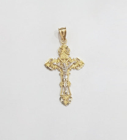 Real 10k Yellow Gold Jesus Crucifix Cross Charm Pendant Men Women 10kt Gold - GoldenlinQ