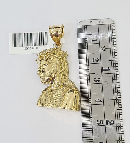 Real 10K Yellow Gold Jesus Head Pendant Charm Genuine 2" - Reva Jeweler