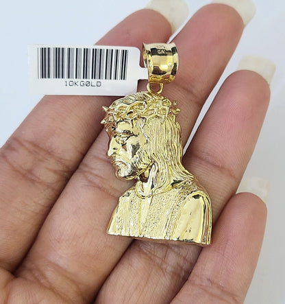 Real 10K Yellow Gold Jesus Head Pendant Charm Genuine 2" - Reva Jeweler