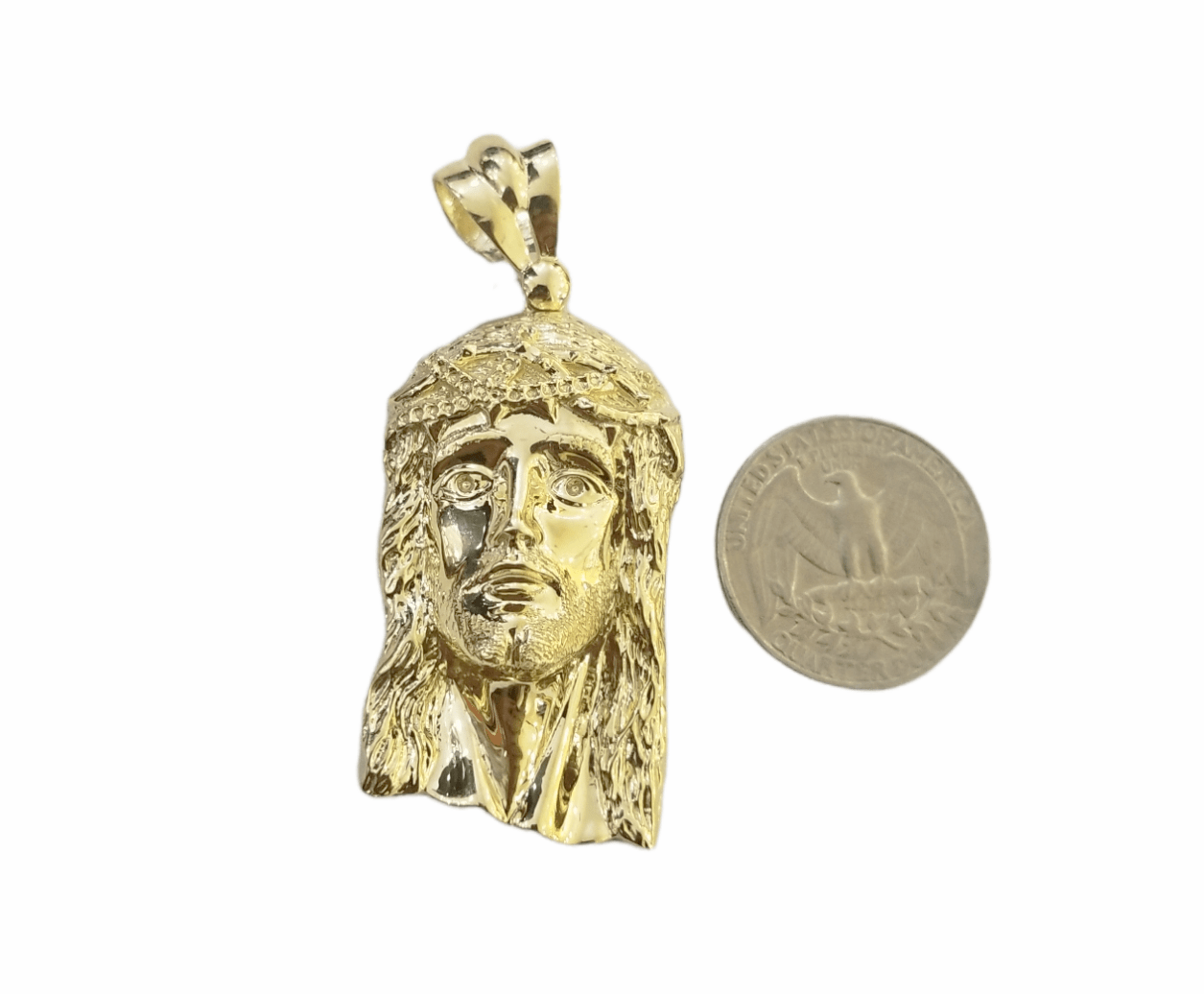 Real 10K Yellow Gold Jesus Head Pendent Charm 2" Inch 10kt - Reva Jeweler