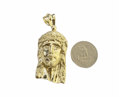 Real 10K Yellow Gold Jesus Head Pendent Charm 2" Inch 10kt - Reva Jeweler