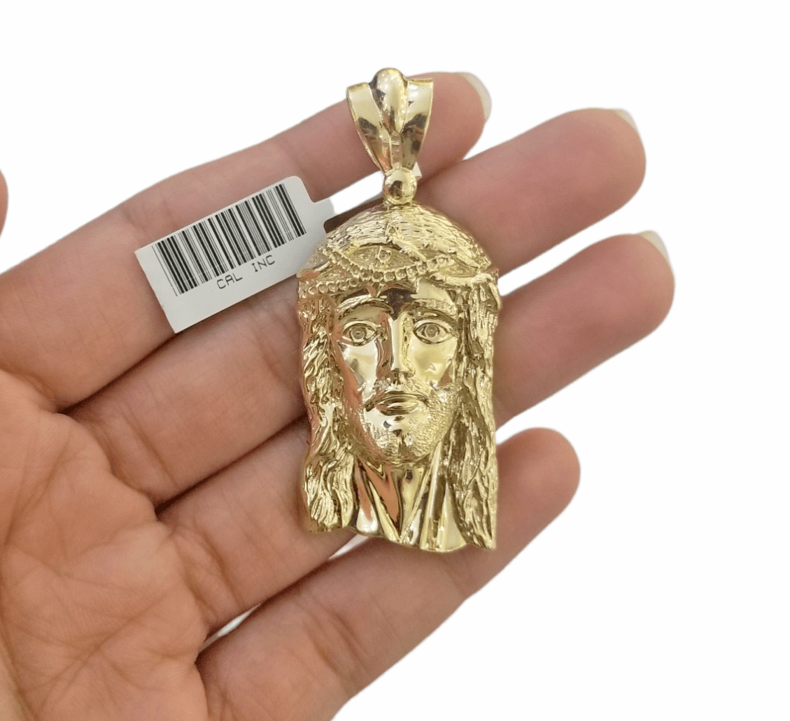 Real 10K Yellow Gold Jesus Head Pendent Charm 2" Inch 10kt - Reva Jeweler