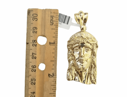 Real 10K Yellow Gold Jesus Head Pendent Charm 2" Inch 10kt - Reva Jeweler