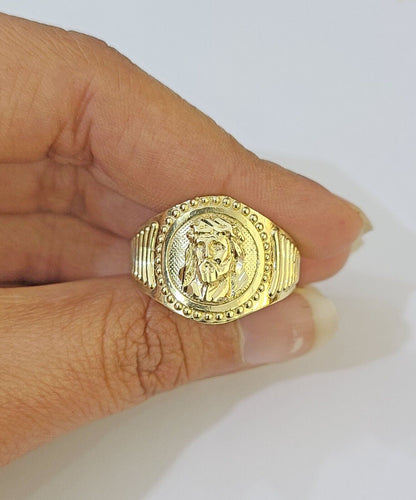 REAL 10K Yellow Gold Jesus Head Ring Band Style Rings Men Women - Reva Jeweler