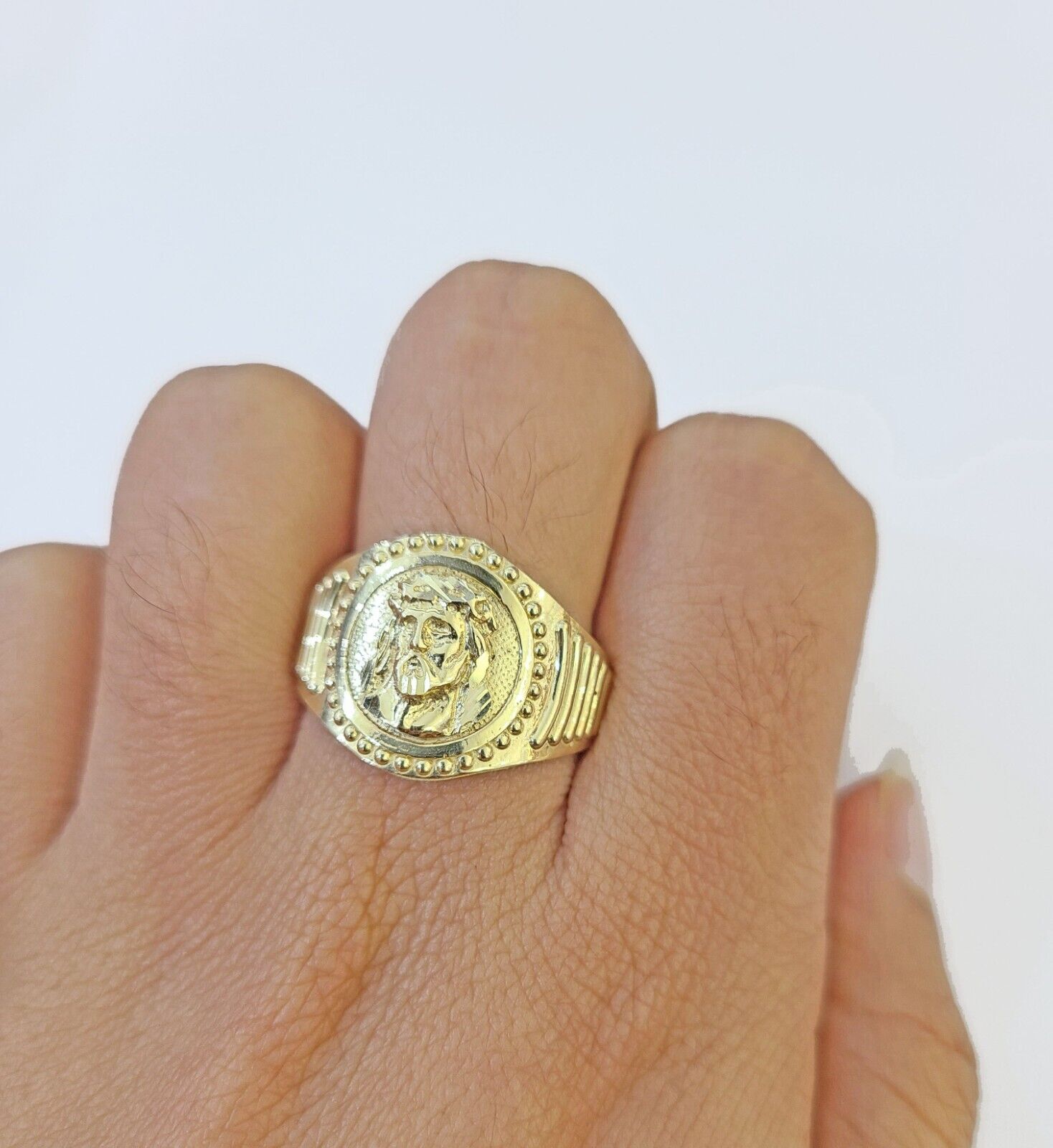 REAL 10K Yellow Gold Jesus Head Ring Band Style Rings Men Women - Reva Jeweler