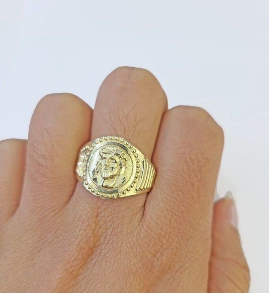 REAL 10K Yellow Gold Jesus Head Ring Band Style Rings Men Women - Reva Jeweler
