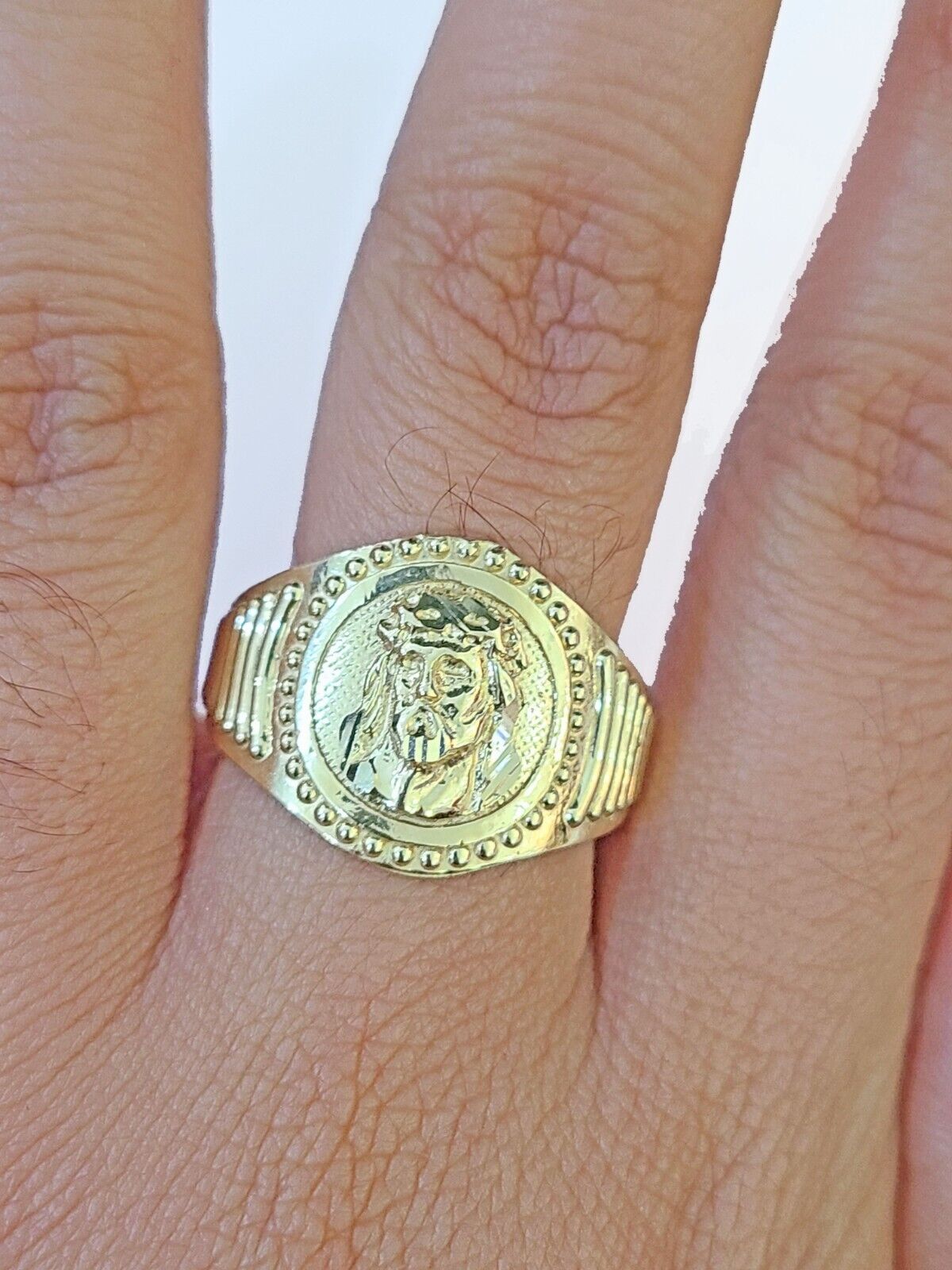 REAL 10K Yellow Gold Jesus Head Ring Band Style Rings Men Women - Reva Jeweler