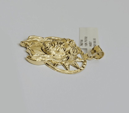 Real 10K Yellow Gold Jesus Pendant Mens Star Head Charm 1.5 Inch For Chains SALE - Reva Jeweler