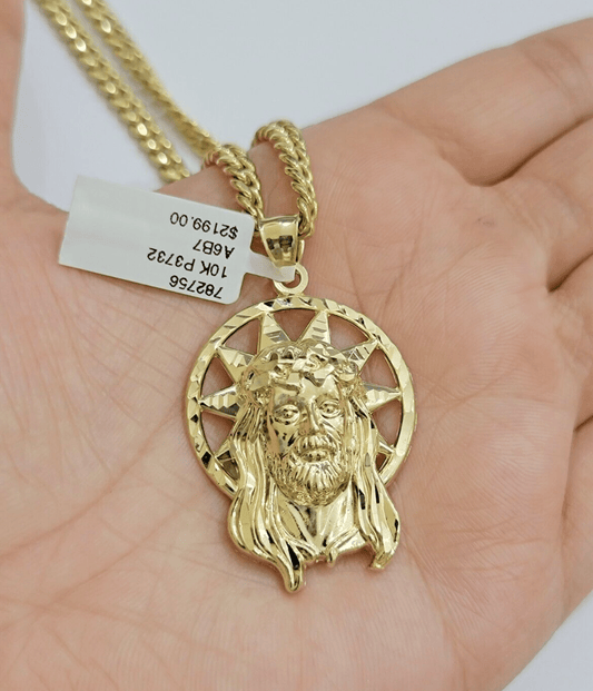 Real 10K Yellow Gold Jesus Pendant Mens Star Head Charm 1.5 Inch For Chains SALE - Reva Jeweler
