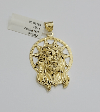 Real 10K Yellow Gold Jesus Pendant Mens Star Head Charm 1.5 Inch For Chains SALE - Reva Jeweler