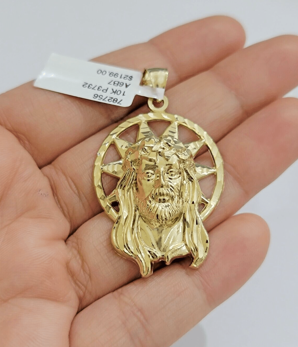 Real 10K Yellow Gold Jesus Pendant Mens Star Head Charm 1.5 Inch For Chains SALE - Reva Jeweler