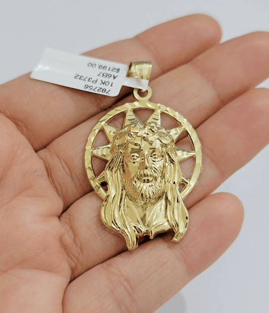 Real 10K Yellow Gold Jesus Pendant Mens Star Head Charm 1.5 Inch For Chains SALE - Reva Jeweler