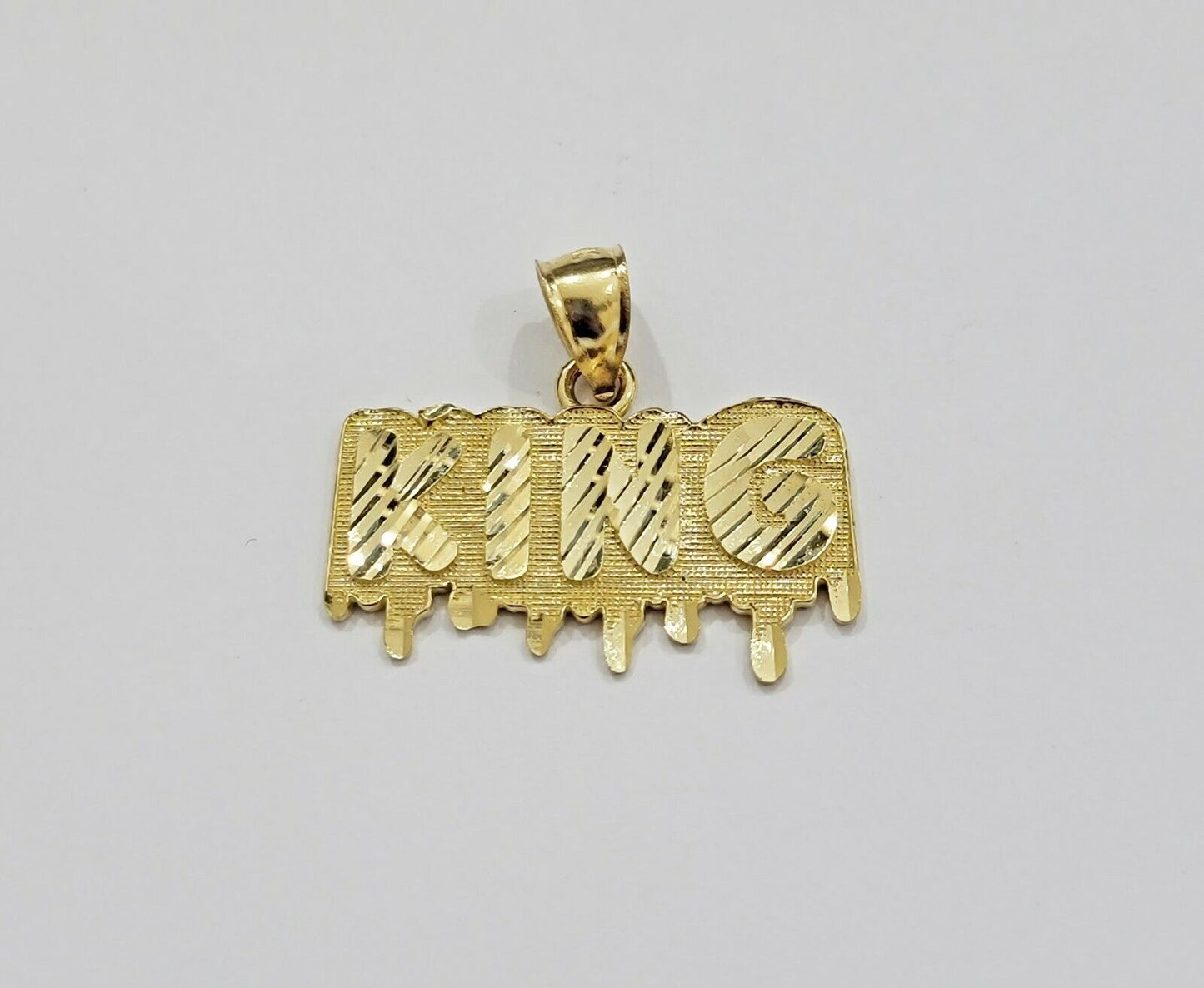 Real 10k Yellow gold King Pendant charm Drip diamond cut for Men 10kt gold - GoldenlinQ