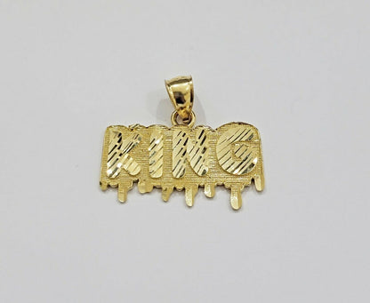 Real 10k Yellow gold King Pendant charm Drip diamond cut for Men 10kt gold - GoldenlinQ