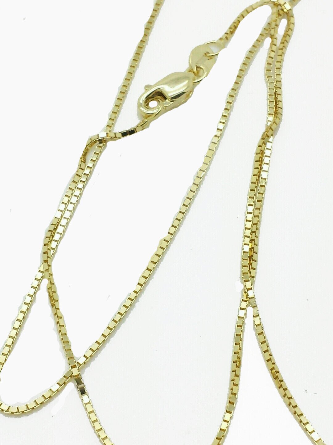 Real 10k Yellow Gold Ladies Chain Box Necklace Pendant 16" 18" 20 Inch 0.8mm - Reva Jeweler