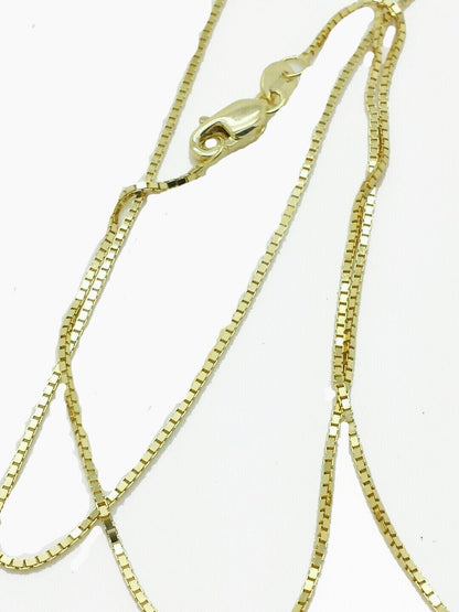 Real 10k Yellow Gold Ladies Chain Box Necklace Pendant 16" 18" 20 Inch 0.8mm - Reva Jeweler