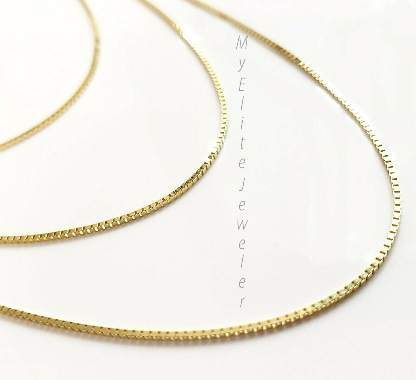 Real 10k Yellow Gold Ladies Chain Box Necklace Pendant 16" 18" 20 Inch 0.8mm - Reva Jeweler