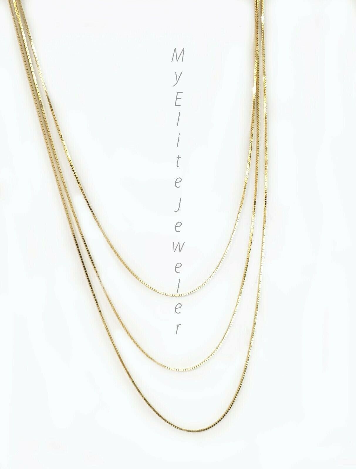 Real 10k Yellow Gold Ladies Chain Box Necklace Pendant 16" 18" 20 Inch 0.8mm - Reva Jeweler
