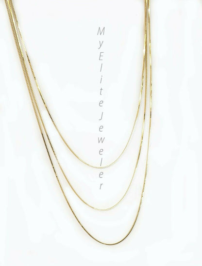 Real 10k Yellow Gold Ladies Chain Box Necklace Pendant 16" 18" 20 Inch 0.8mm - Reva Jeweler