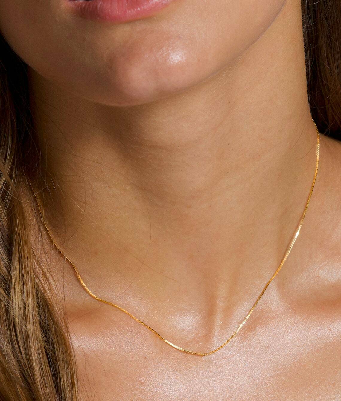Real 10k Yellow Gold Ladies Chain Box Necklace Pendant 16" 18" 20 Inch 0.8mm - Reva Jeweler