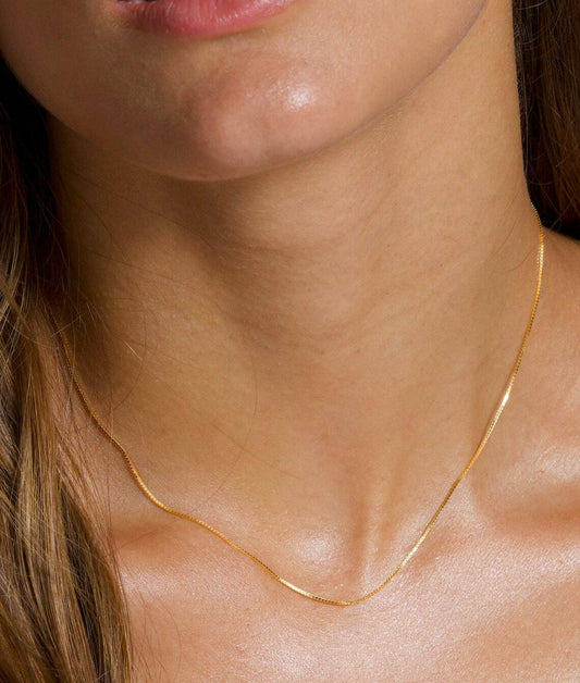 Real 10k Yellow Gold Ladies Chain Box Necklace Pendant 16" 18" 20 Inch 0.8mm - Reva Jeweler