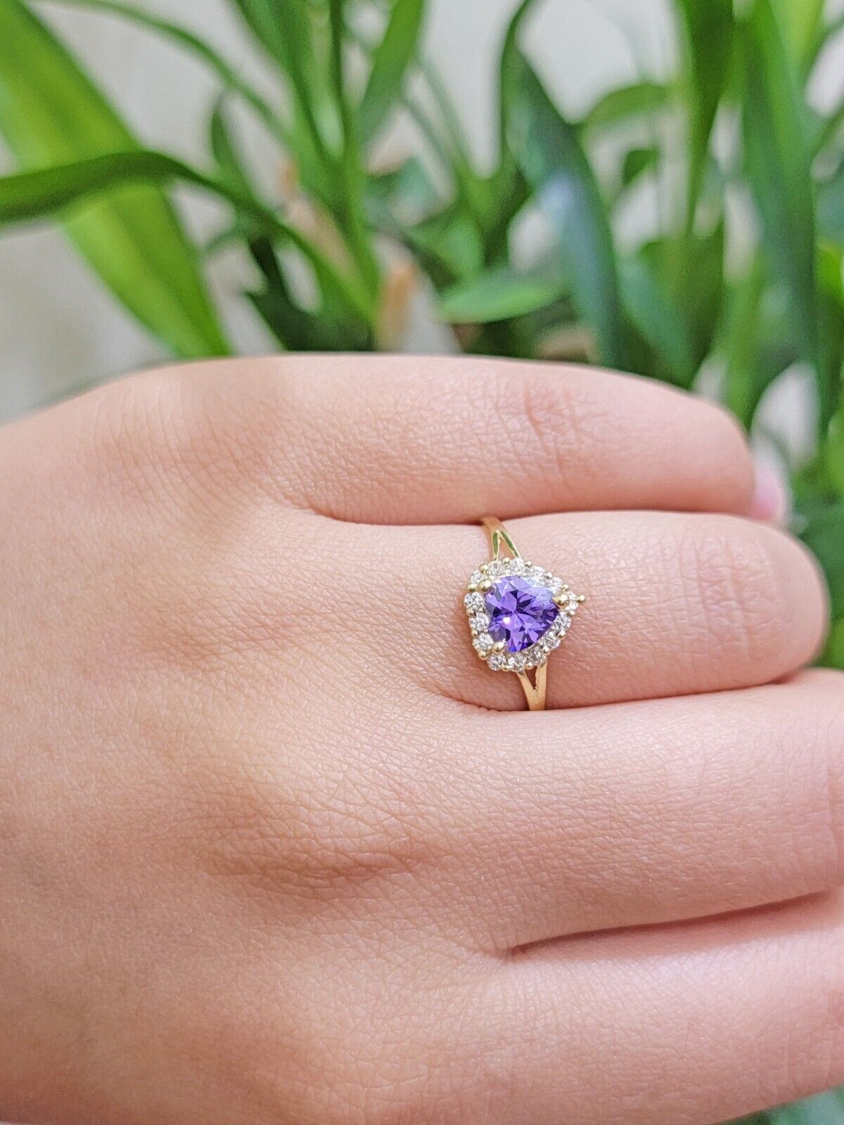 Real 10k Yellow Gold Ladies earring ring and pendant Purple heart Amethyst set - Reva Jeweler