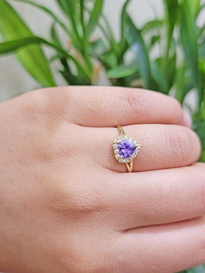 Real 10k Yellow Gold Ladies earring ring and pendant Purple heart Amethyst set - Reva Jeweler