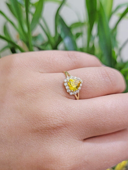 Real 10k Yellow Gold Ladies earring ring & pendant Yellow heart Citrine set 10KT - Reva Jeweler