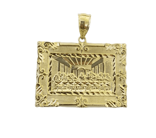 Real 10K Yellow Gold Last Supper Pendent Charm 2" Inch - Reva Jeweler